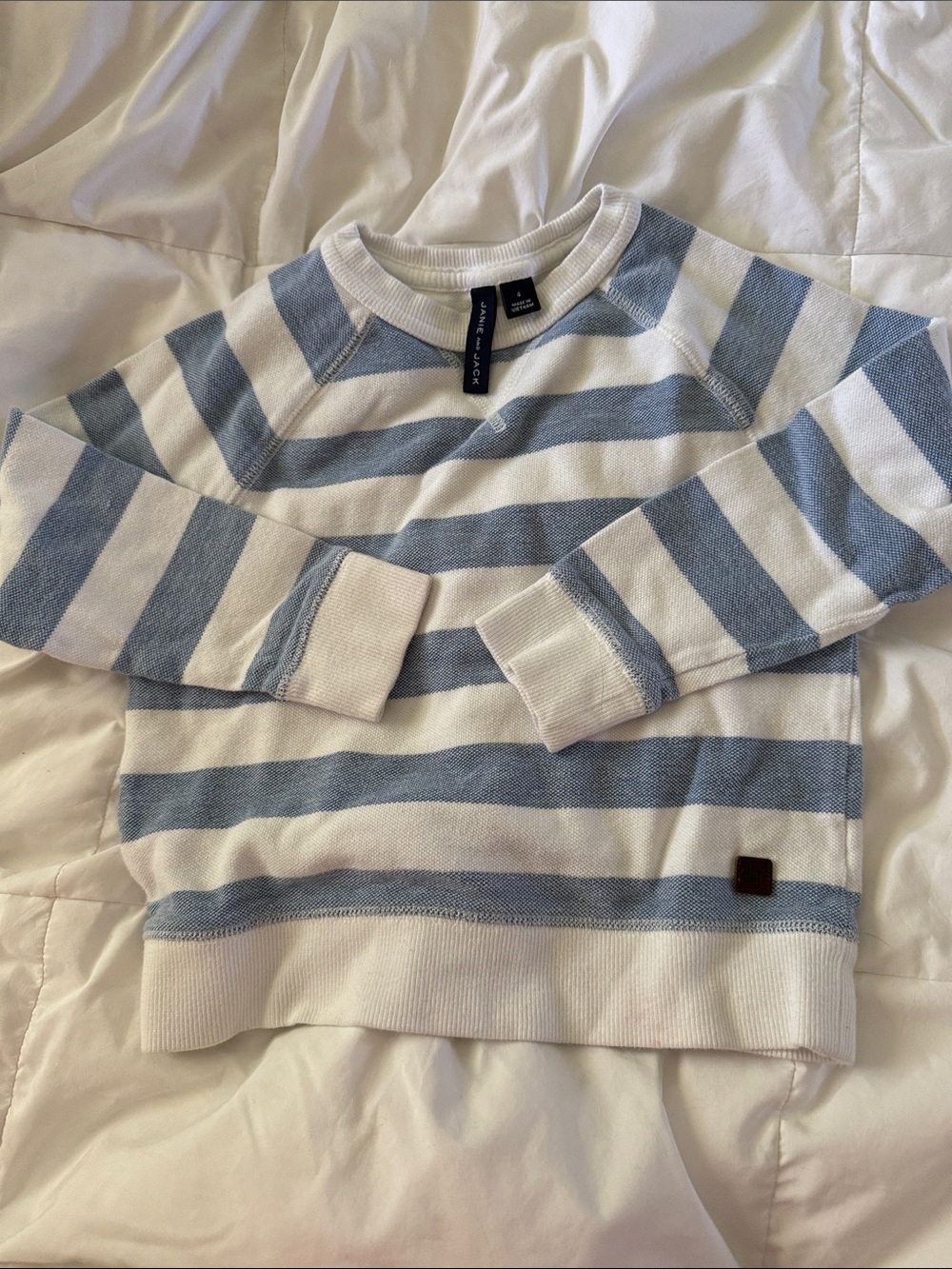 Janie & Jack Boys Crewneck Sweater in White and Light Blue Stripes